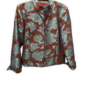 Joni B. Woman’s Brocade turquoise and brown blazer, size medium